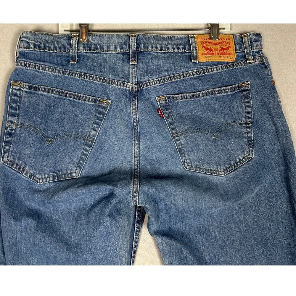 Levis 559 Jeans Mens 38X32 Blue Relaxed Straight Distressed Stretch Denim Pants